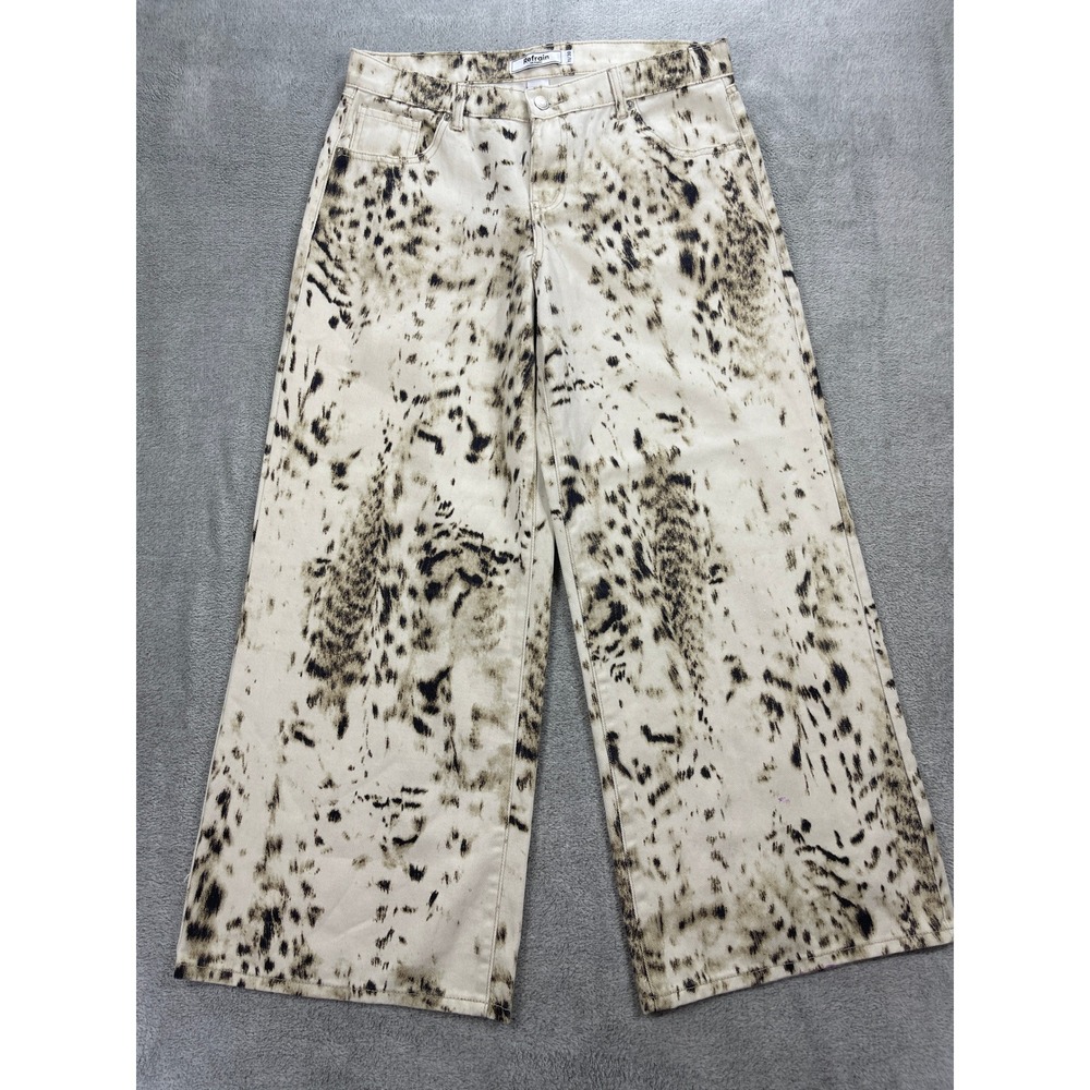 Refrain Jeans Women 11/30 Cream Leopard Print Wide Leg Denim Pants J1493